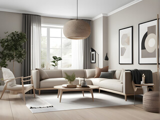 Scandi Serenity: Simple Living Room with Sofas and Table
