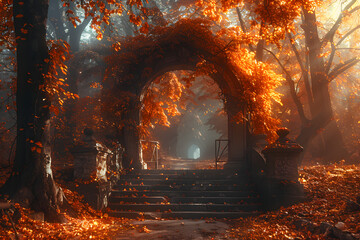 Stairs Leading Up to Archway in Forest