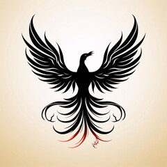 Black silhouette, tattoo of a eagle, phoenix on white isolated background. Vector.