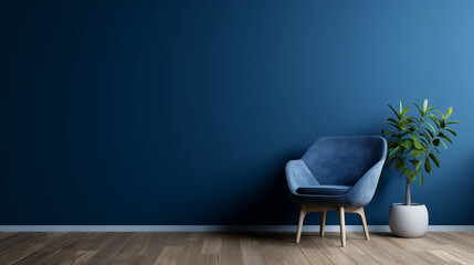 Mock up Living room interior design with blue sofa, blank blue wall with empty space