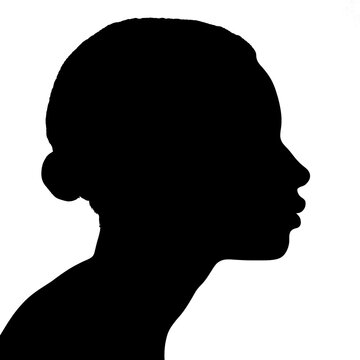 Black silhouette, tattoo of a big woman head on white isolated background. Vector.