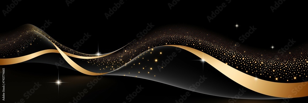 Poster A captivating black background adorned with shimmering gold stars, creating a celestial scene of elegance and magic