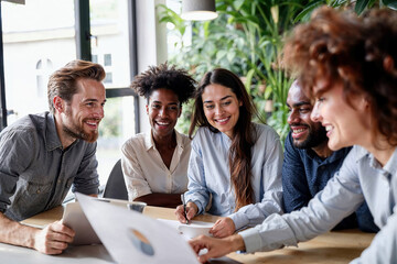 Group of People Sitting Around a Table. Generative AI.