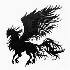 Black silhouette, tattoo of a pegasus on white isolated background. Vector.