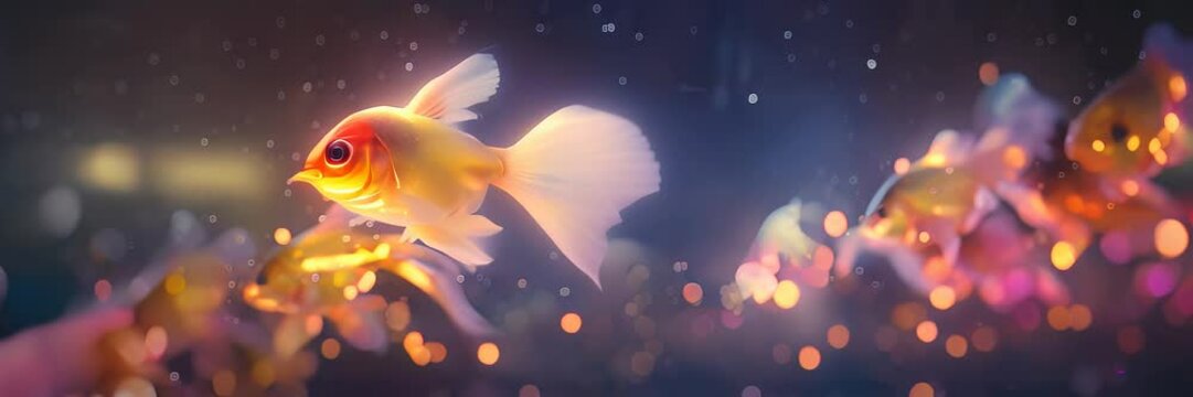 goldfish swimming in the cosmic water
