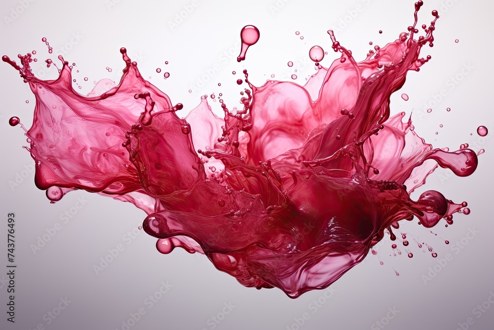 Aufkleber a vibrant red liquid bursts into the air, creating a mesmerizing splash pattern against a neutral ba