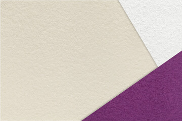 Texture of craft light beige color paper background with white and purple border. Vintage abstract cardboard.