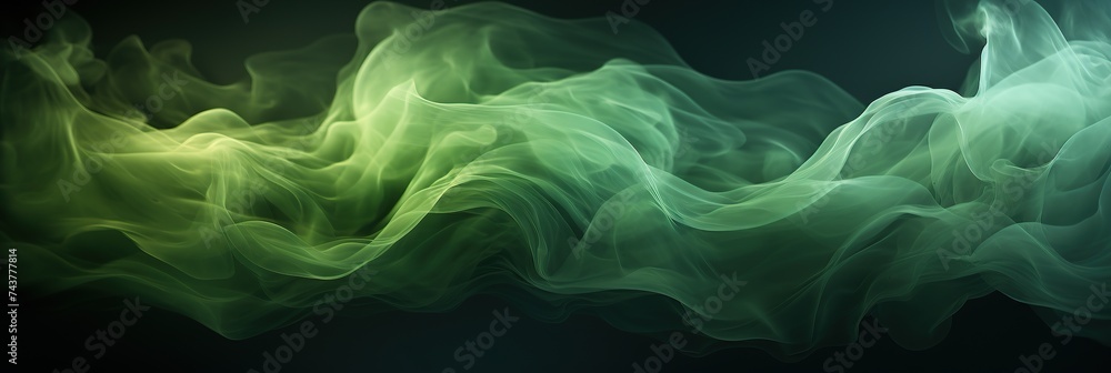 Fototapete a mesmerizing swirl of green and yellow smoke gracefully intertwined on a black canvas, creating a m