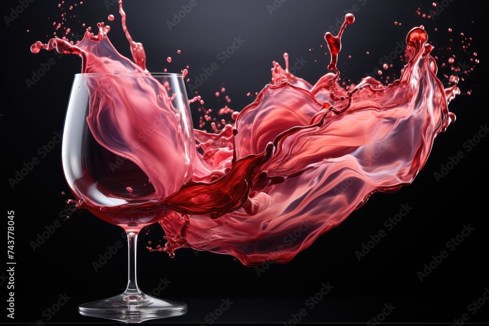 Leinwandbilder a glass of wine filled with a splash of vibrant red liquid, creating a mesmerizing display of swirli