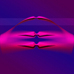 square gradient background of pink and purple color blends. conceptual graphic of alien spaceship. pink  and red diamond shapes with soft blur edges. 3d illustration of flying in outer space sky. 