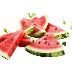 Slices of watermelon isolated on transparent background. Juicy slices of watermelon.