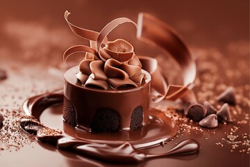 A cute and adorable chocolate dessert, Fondant au Chocolat.  generative ai