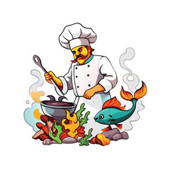 chef character cooking in kitchen