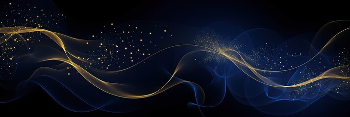 Fototapeta premium A mesmerizing display of gold and blue waves dancing on a deep and mysterious dark background, creating a sense of enchantment and magic