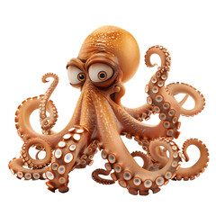 Mischievous octopus with a sly smirk and winking eye, in playful knots. - obrazy, fototapety, plakaty