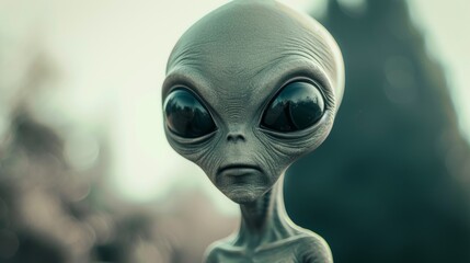 Alien or extraterrestrial, sci-fi, horror concept. Alien portrait with big heads and dark big eyes.