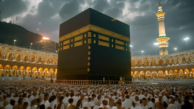 Muslim pilgrims circumambulate the Kaaba at Masjidil Haram in Makkah