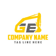 Letter GE excavator logo template vector. Heavy equipment logo vector for construction company. Creative excavator illustration for logo template.	
