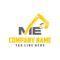 Letter ME excavator logo template vector. Heavy equipment logo vector for construction company. Creative excavator illustration for logo template.	
