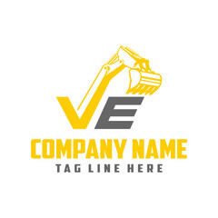 Letter VE excavator logo template vector. Heavy equipment logo vector for construction company. Creative excavator illustration for logo template.	
