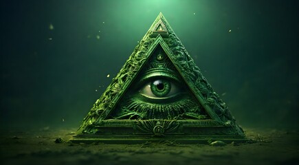 the all-seeing eye of the illuminati in a green setting - obrazy, fototapety, plakaty