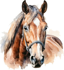 Watercolor Horse Farm Animal Portrait Hand Painted Illustration