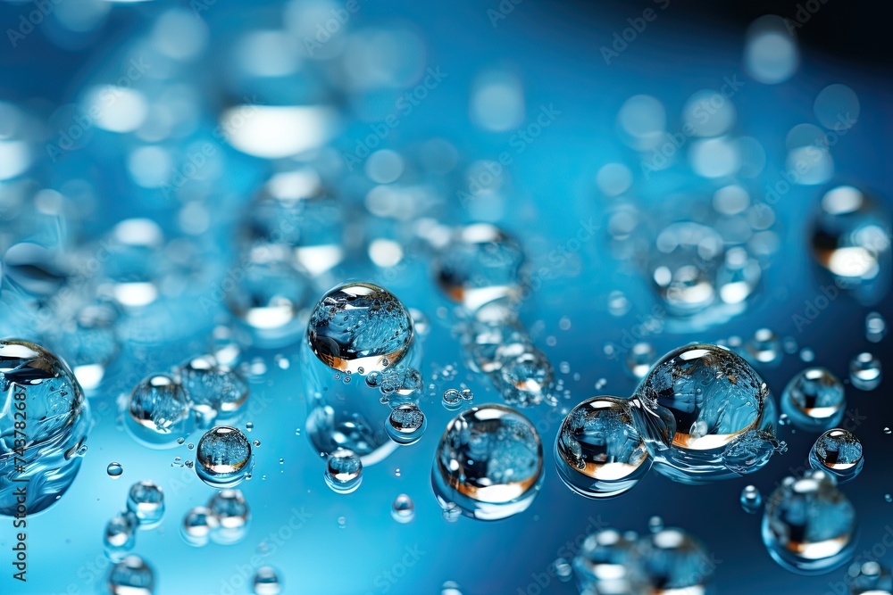 Aufkleber a cluster of sparkling water droplets rest peacefully on a vibrant blue surface, creating a mesmeriz
