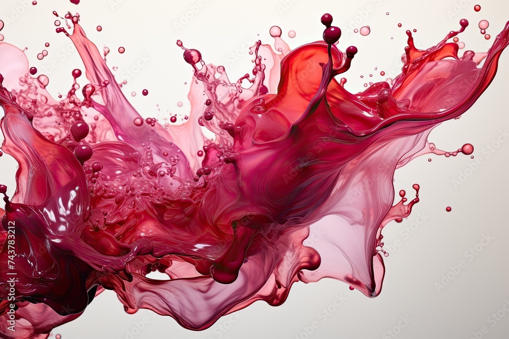 Fototapete A vibrant mix of red and pink liquid splashes gracefully into the air, creating a mesmerizing display of color and movement