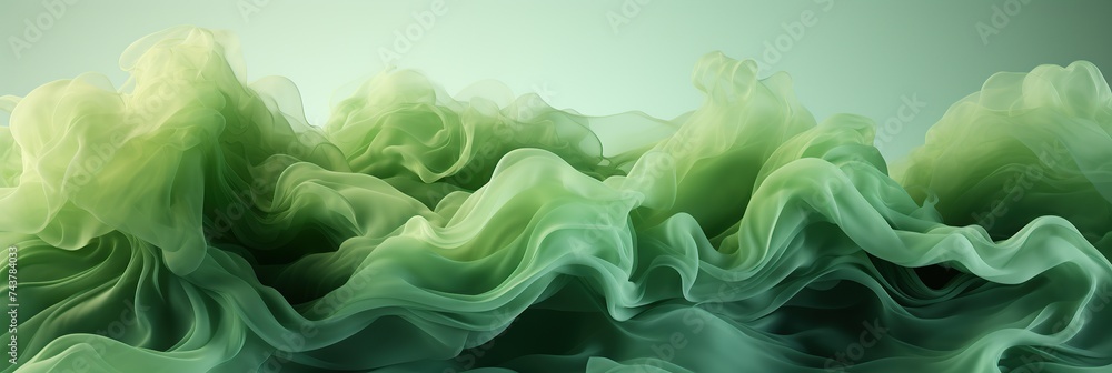 Canvas Prints A vibrant painting featuring intricate green and white waves dancing on a deep green background