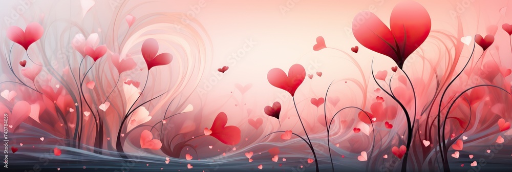 Poster colorful hearts float gracefully in the air, creating a mesmerizing and dreamlike scene