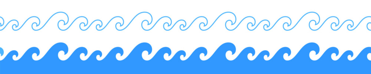 Sea wave line. Vector ocean wave shape pattern. Water line background. Seamless marine decoration pattern background - 743784029