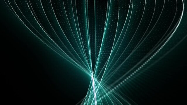 Seamless loop animation of abstract three-dimensional shape made of smoothly floating particles and lines. Digital 3D background for computer technologies, programming and science fiction. 4k , 60 fps