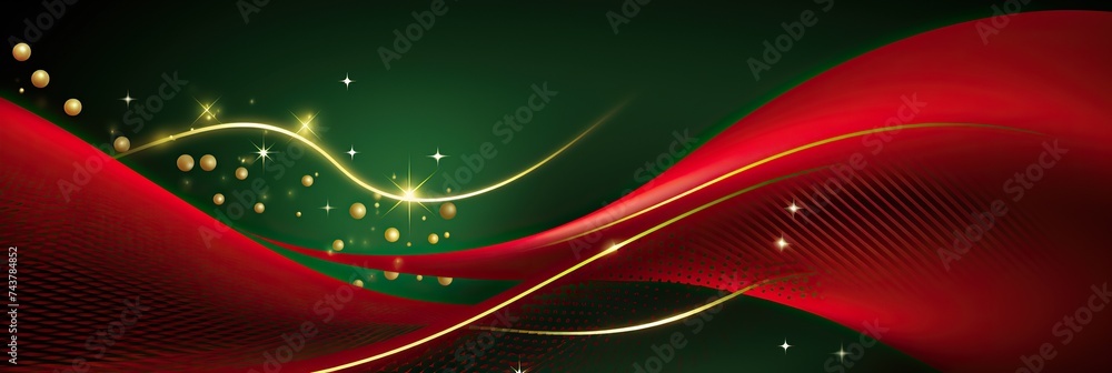 Poster A vibrant green and red background illuminated by glowing lights, creating a magical and ethereal atmosphere