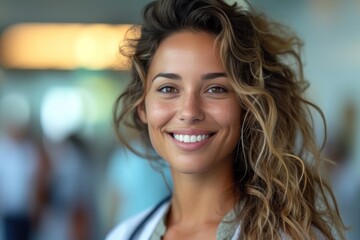 Obraz premium A woman with long hair smiles