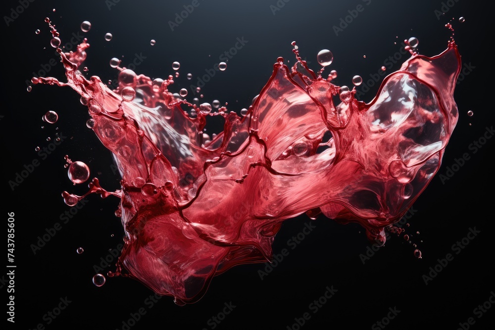Aufkleber a vibrant red liquid splashes dramatically against a stark black background, creating a captivating 