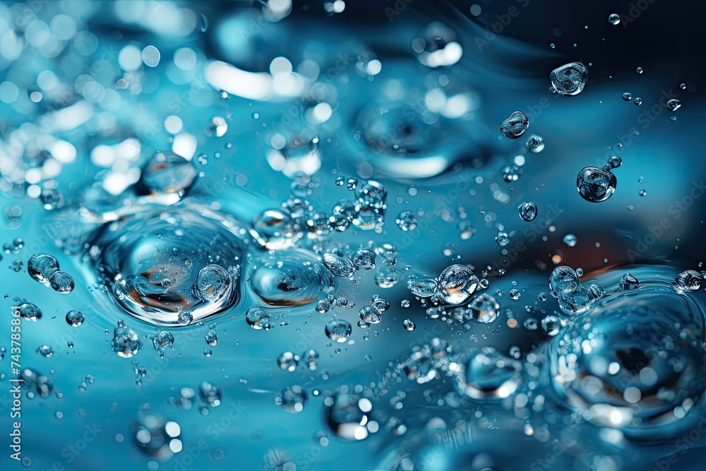 Aufkleber a close up of sparkling water droplets shimmering on a vibrant blue surface, creating a mesmerizing 