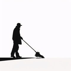 Black silhouette, tattoo of a man with a broom on white isolated background. Vector.