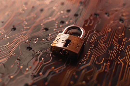 Padlock Securing Circuit Board. Generative AI