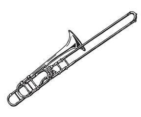 Vector realistic line ink illustration of the trombone