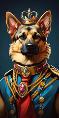 Cartoon Dog dressed in royal clothes. Dog King, Bold, Cute, Elegant, Phone wallpaper