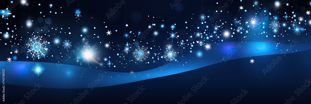 Poster a blue background adorned with delicate snowflakes and twinkling stars creating a magical winter sce
