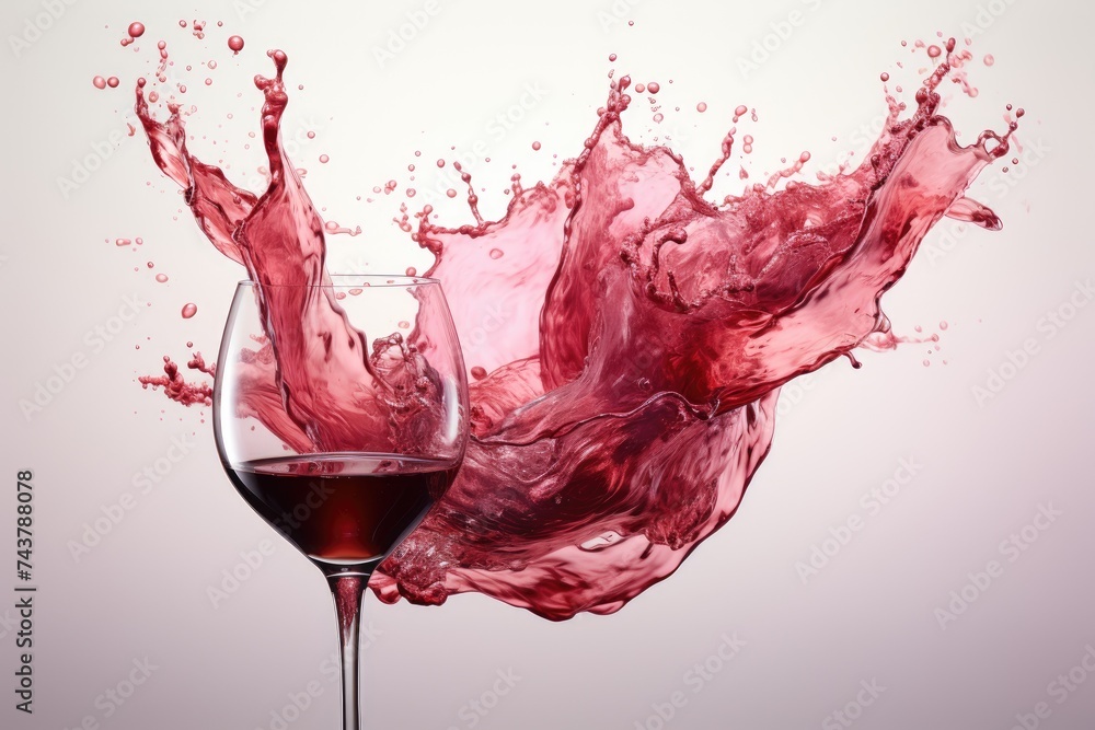 Fototapete a glass of red wine splashes into the air, creating a mesmerizing display of fluid motion and vibran