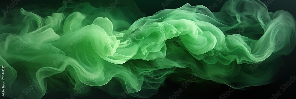 Aufkleber Ethereal green smoke billows and twists against a pitch-black backdrop, creating a mysterious and captivating display of color and texture