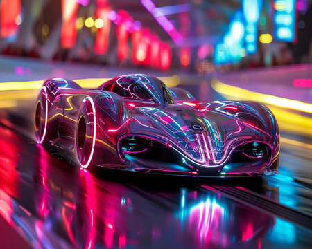 The ultimate race of the future where cars with vibrant neon patterns break sound barriers born from cutting edge engineering