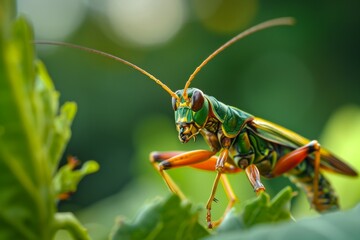 Saltamonte Insecto colorido sobre hoja verde 