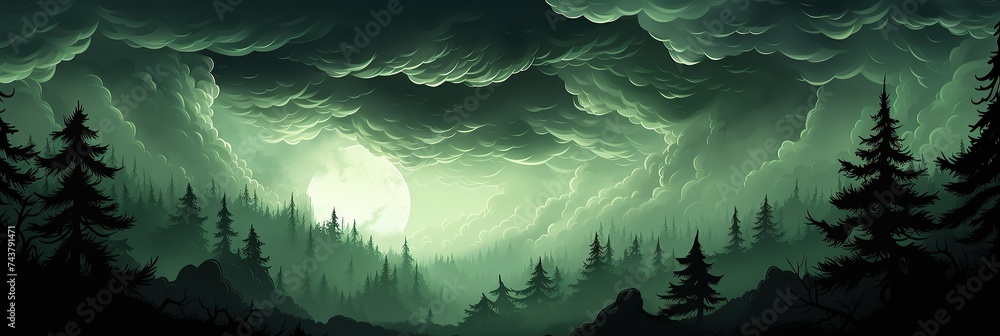 Aufkleber dense forest filled with an abundance of towering trees, creating a magical and immersive scene