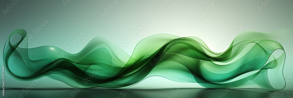 Fototapete a mesmerizing wave of emerald green smoke swirls and flows against a stark white background, creatin