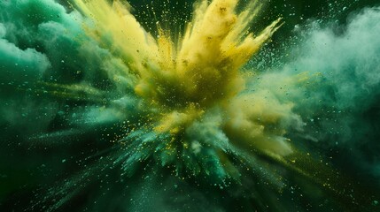 Farbexplosion mit Gelb, Gr&uuml;n und Blau vor dunklem Hintergrund