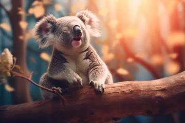 Foto op Plexiglas Koala bear sitting on a branch in its natural habitat. © FutureStock
