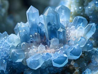 Cyan microliths scatter light like jewels creating a tapestry of miniature landscapes in a kaleidoscope of blue - obrazy, fototapety, plakaty